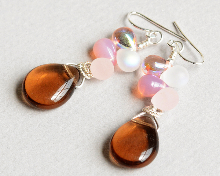 Smoky Gems Glass, Crystal and Sterling Earrings