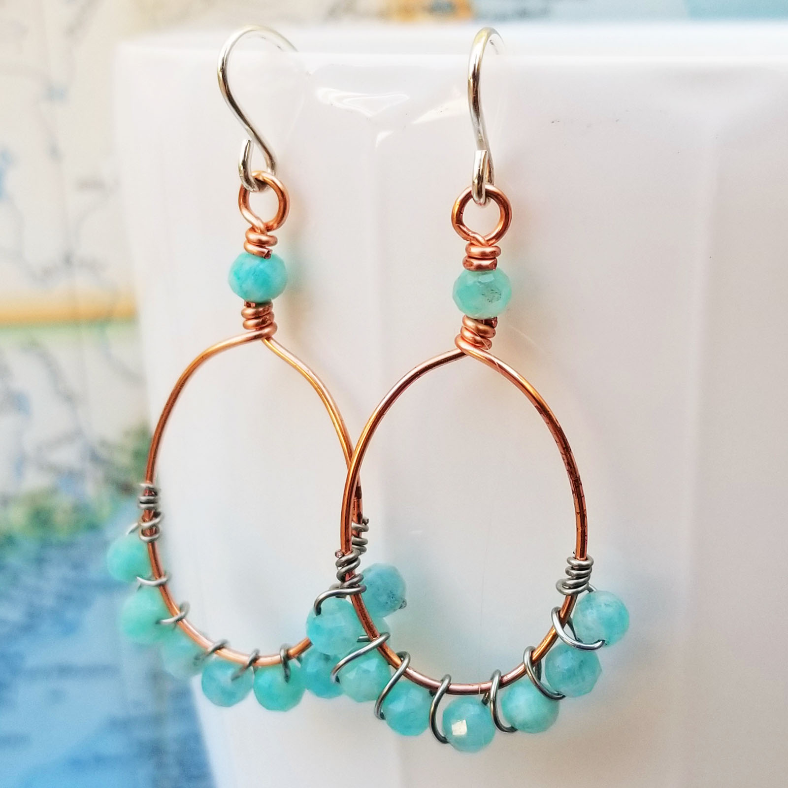 Blue Amazonite, Copper and Sterling Earrings