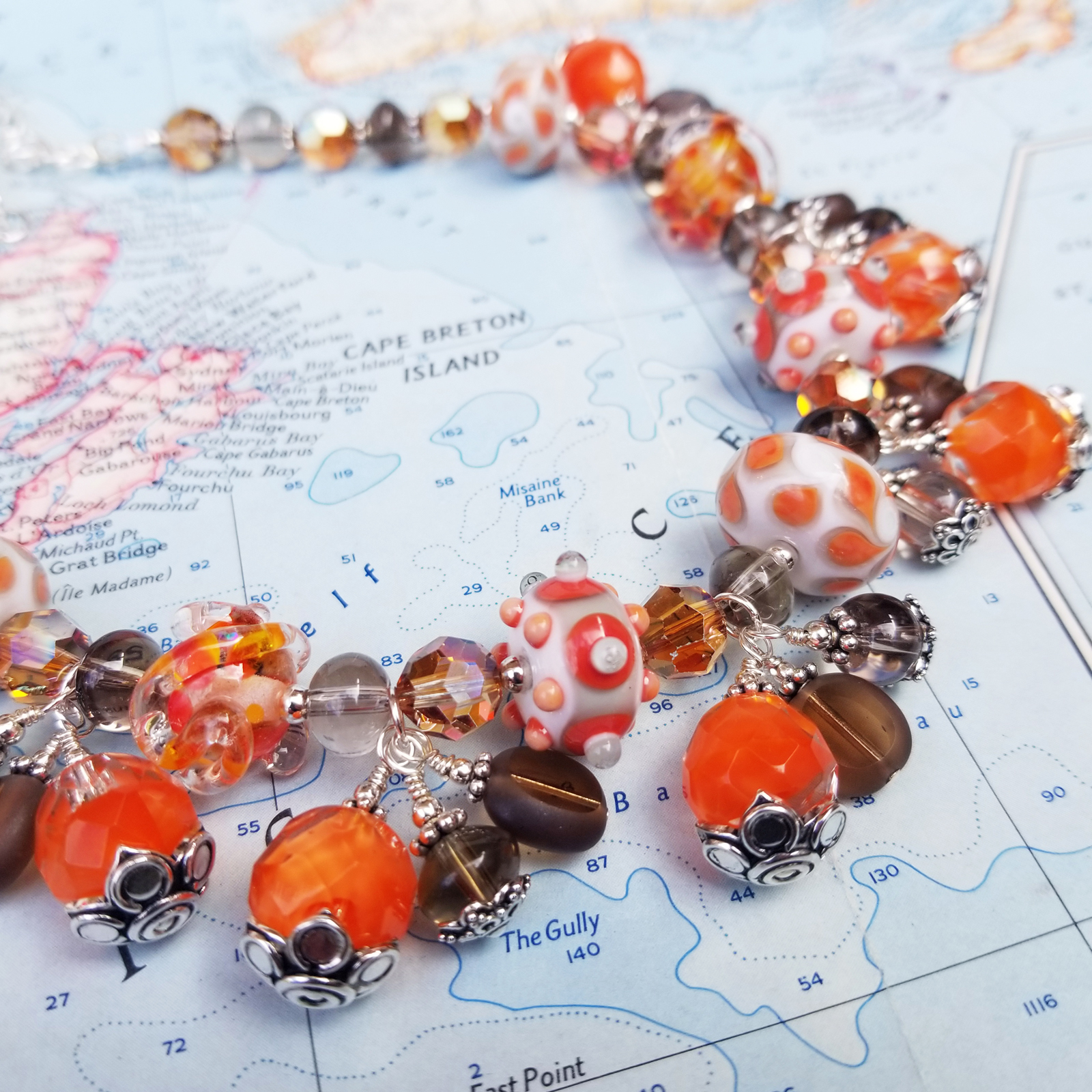 Creamsicle Lampwork and Crystal Statement Necklace