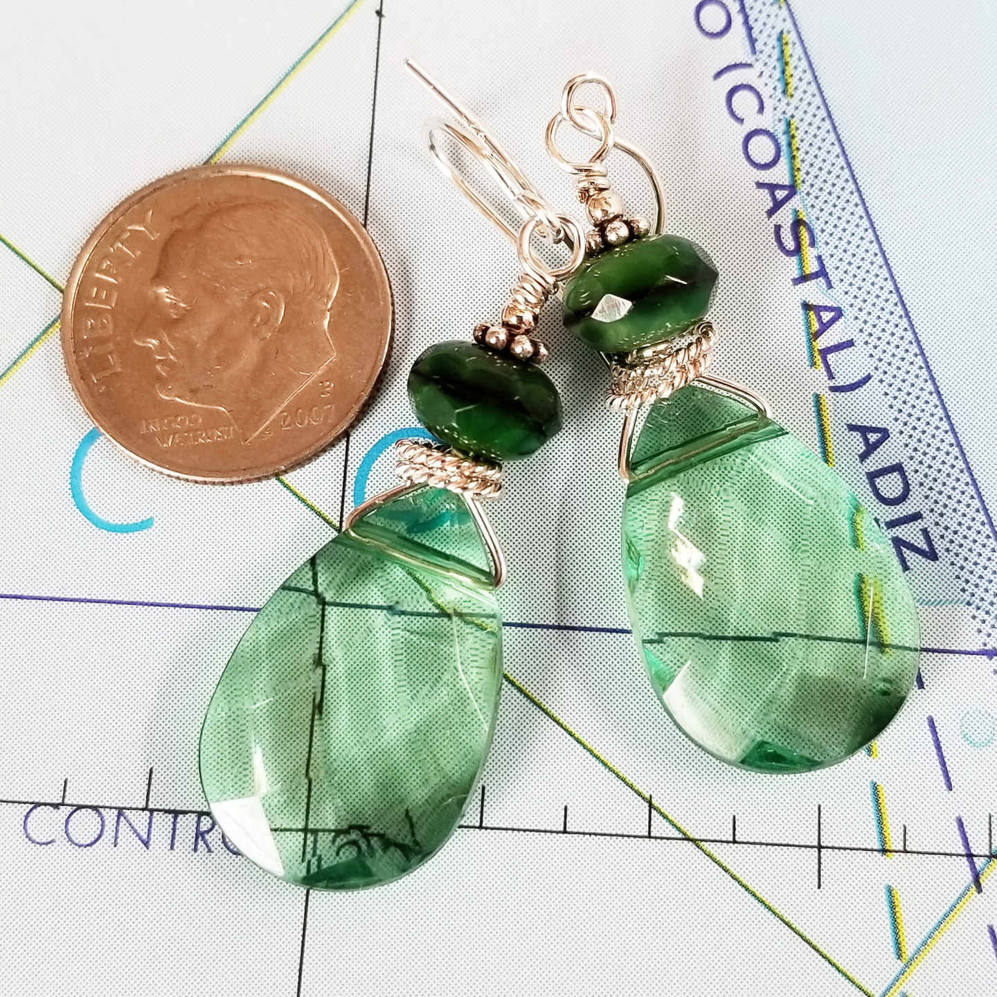 Grass Green Crystal and Sterling Earrings