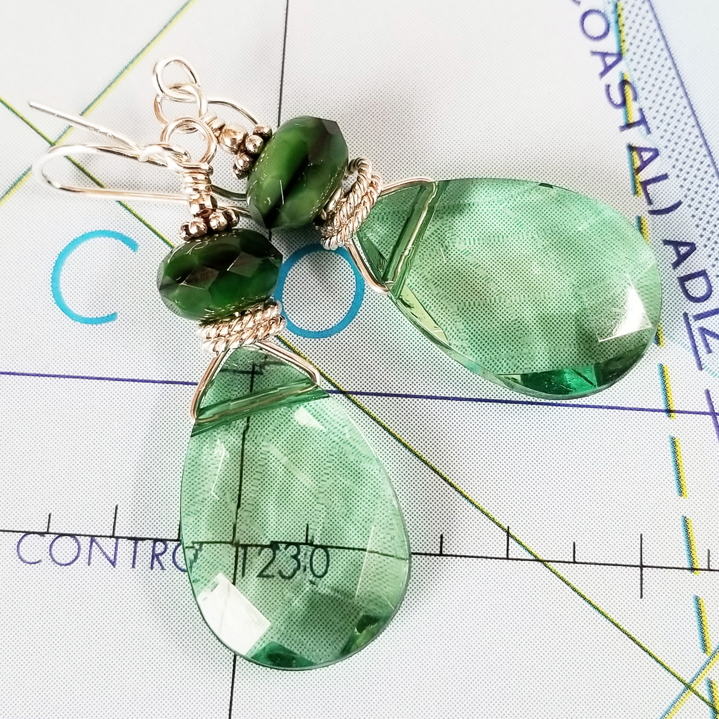Grass Green Crystal and Sterling Earrings