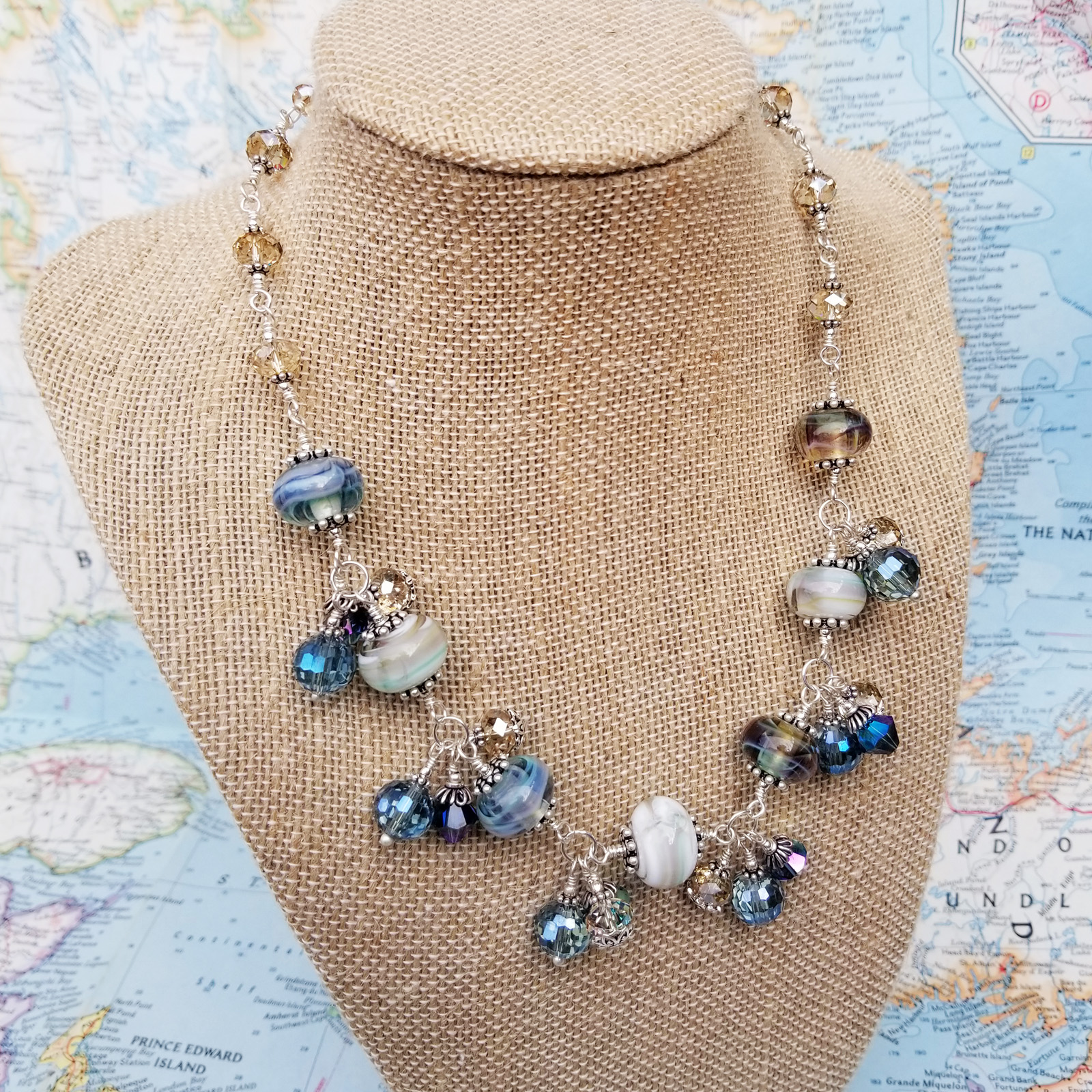 Harvest Lampwork, Crystal and Sterling Statement Necklace