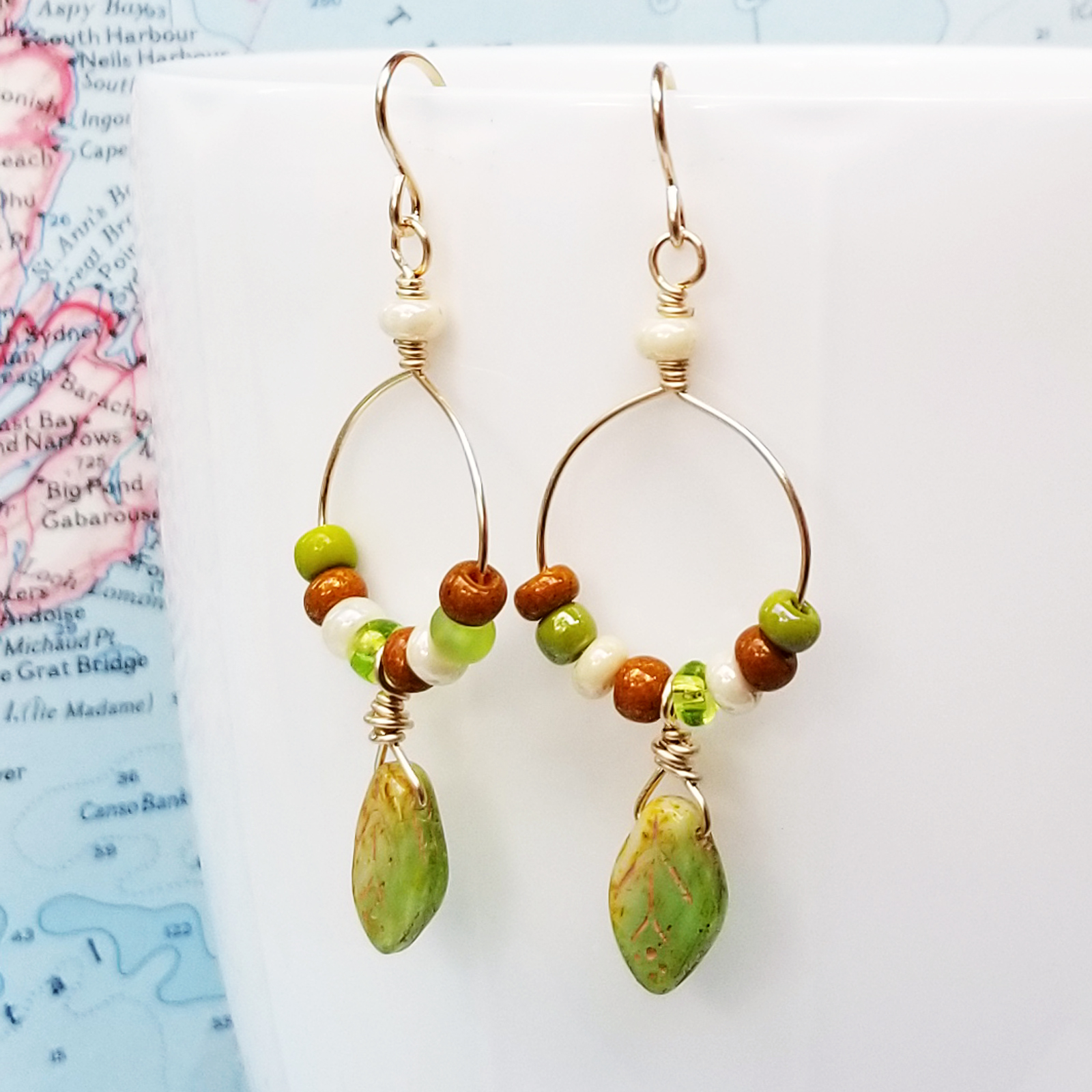Pretty Little Leaves Glass and Gold Earrings