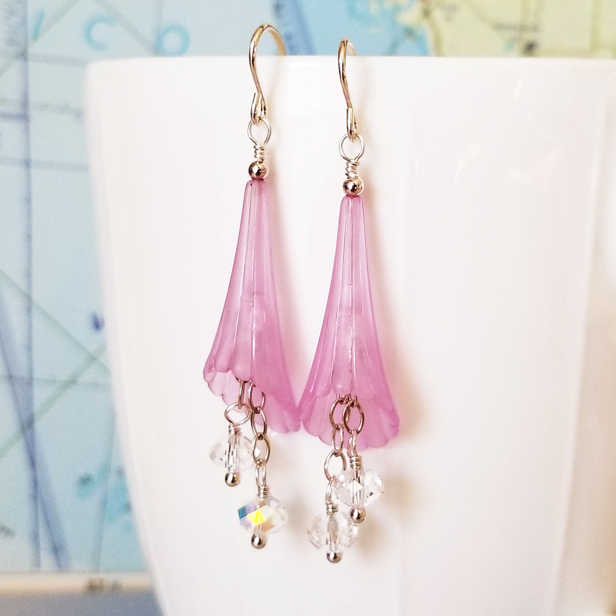 Lilac Blooms Floral and Crystal Earrings