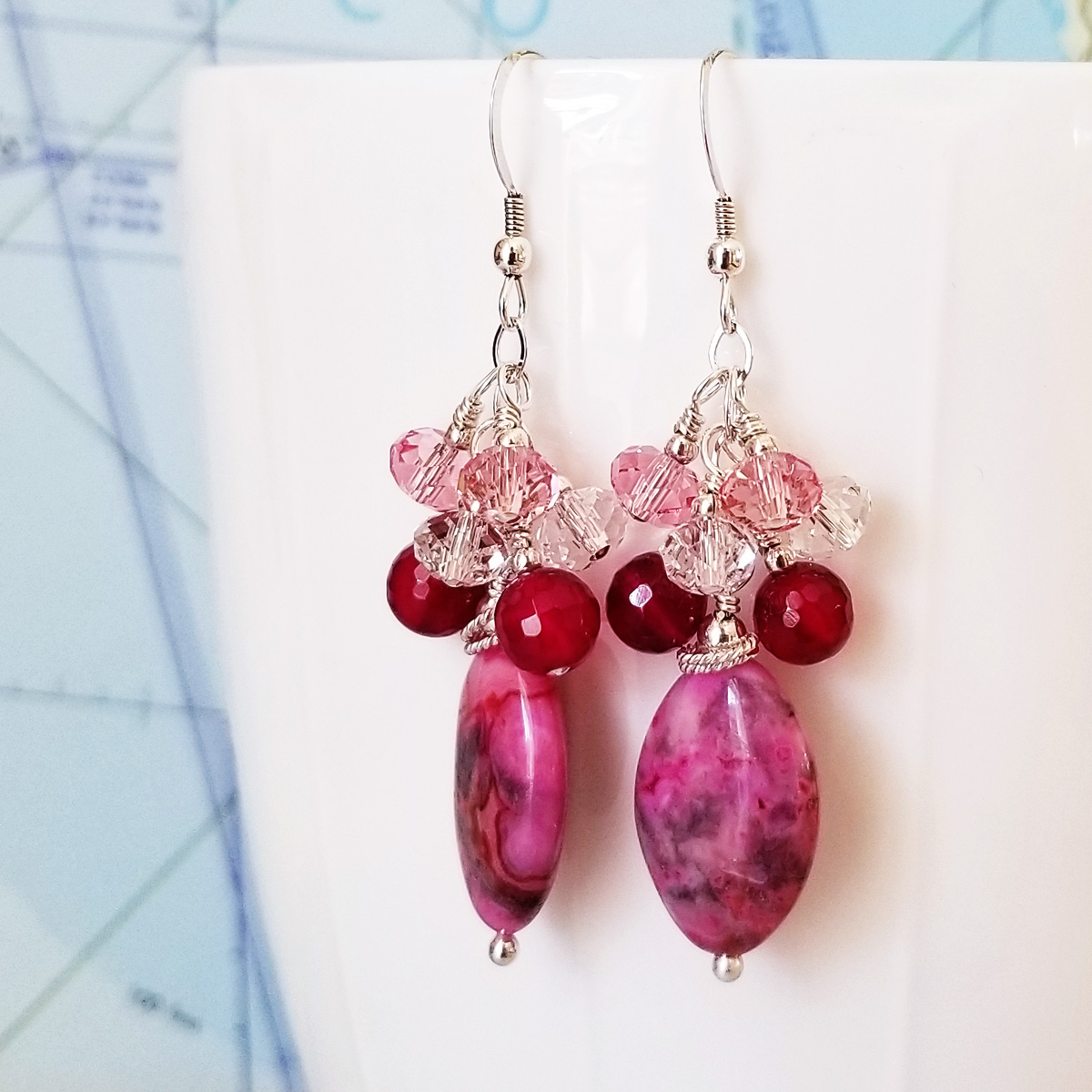 Pink Ladies Gemstone and Crystal Earrings