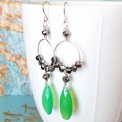 Green Quartz, Crystal and Sterling Earrings