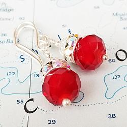 Decked in Red Crystal and Sterling Earrings