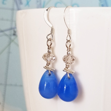 Blue Glass and Crystal Drop Earrings